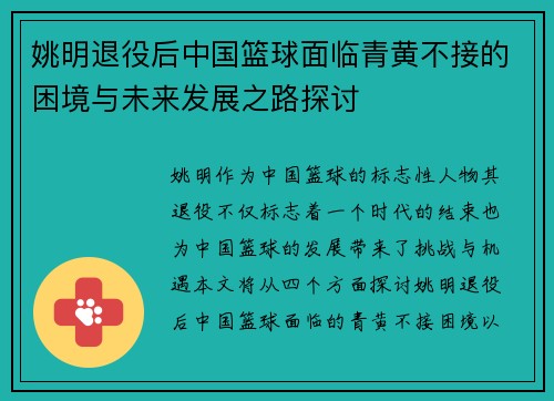 姚明退役后中国篮球面临青黄不接的困境与未来发展之路探讨